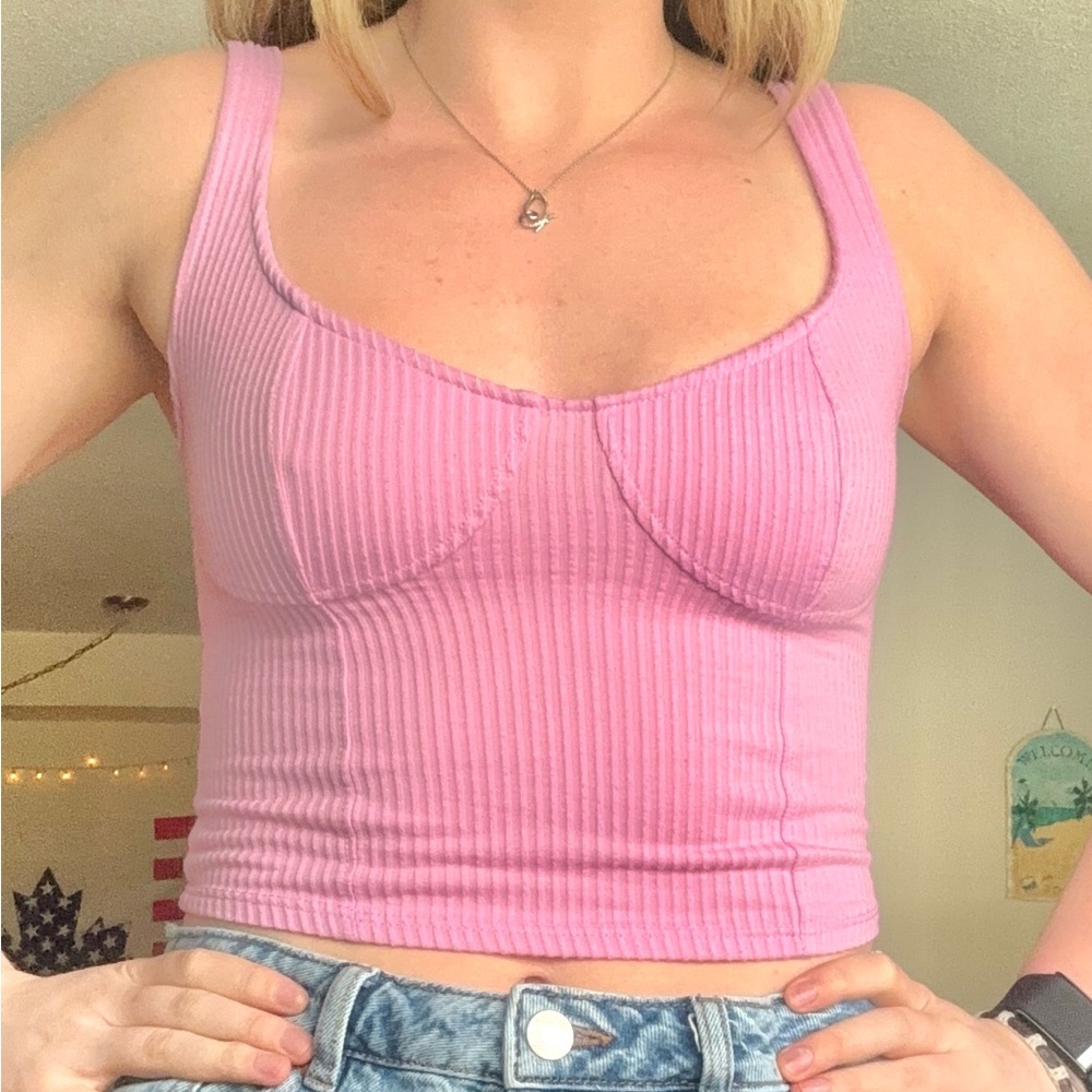 pink mock corset top